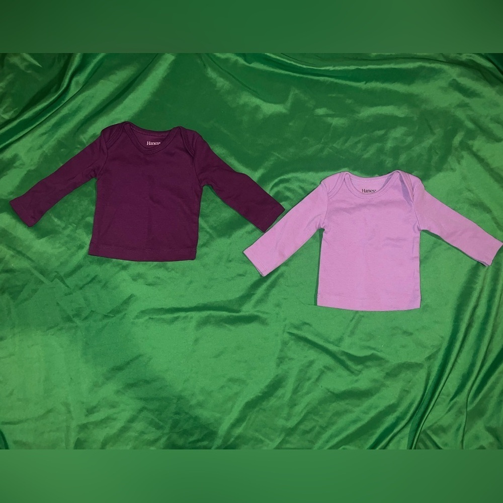 Hanes Kids Long Sleeve Tees - Dark Purple & Light Pink 0-6 Months
